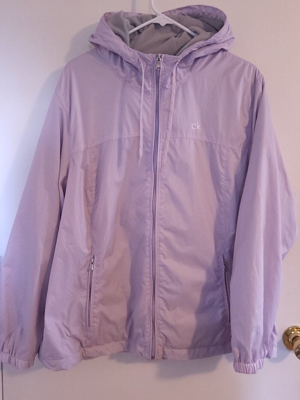 Calvin Klein CK Fleece Lined Hooded Rain Jacket Windbreaker Coat Lilac Sz XXL